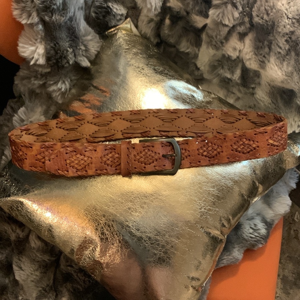 Genuine Leather Basketweave Detail Belt
